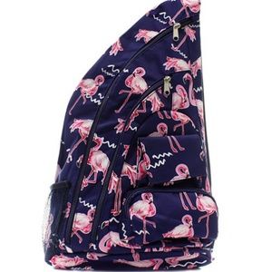 NAVY CANVAS FLAMINGO SLING BACKPACK/BOOK BAG! CUTE